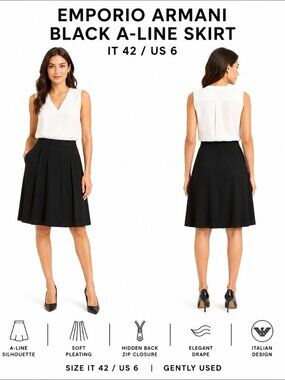 EMPORIO ARMANI BLACK A-LINE SKIRT IT 42 / US 6
